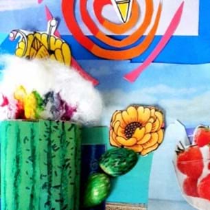 Creative activity, showing a cactus made of of materials